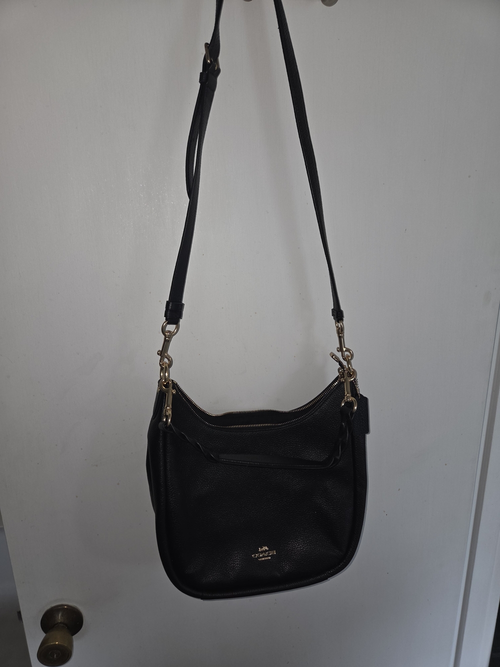 Coach Black Pebbled Leather Crossbody Bag with Gold Hardware